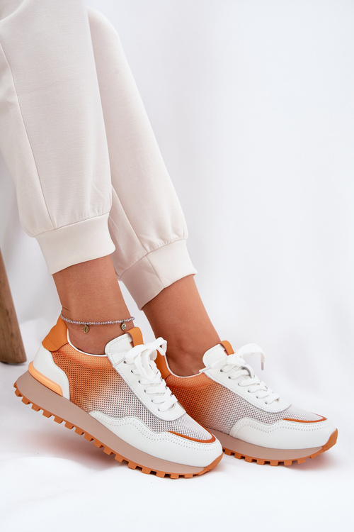 Leather Sports Shoes With Mesh Ladies Vinceza 66775 Orange