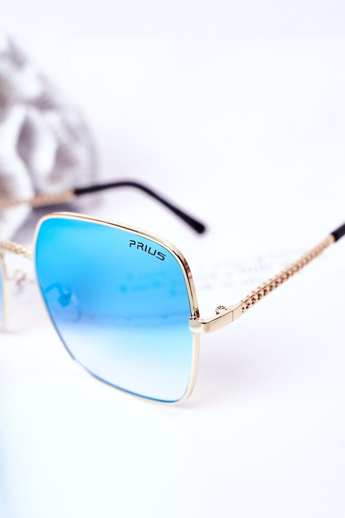 Gold Square Sunglasses With Blue Ombre Lenses