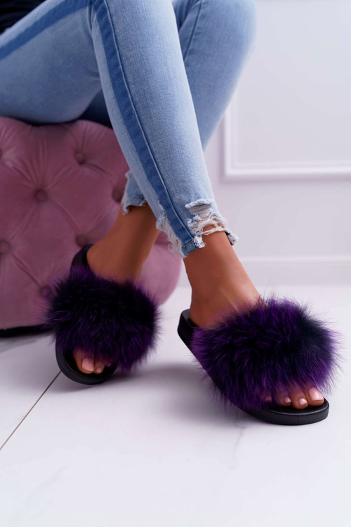 Women's Flip Flops with Natural Fur Purple Naturis