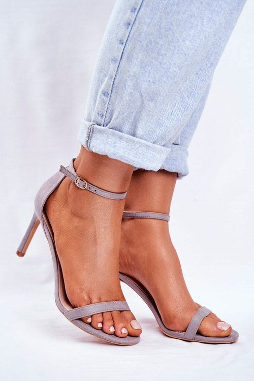 Sandały Damskie Na Szpilce Klasyczne Szare Basilian