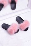 Women's Flip Flops with Natural Fur Pink Naturis