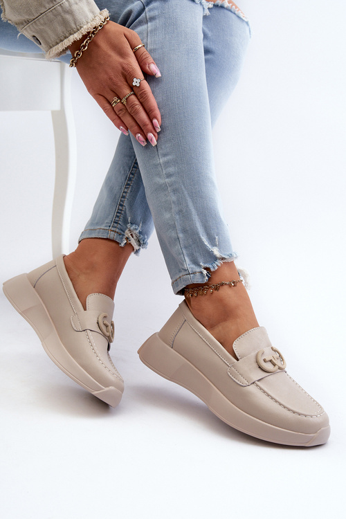 Women's Leather Platform Moccasins Beige S.Barski LR490