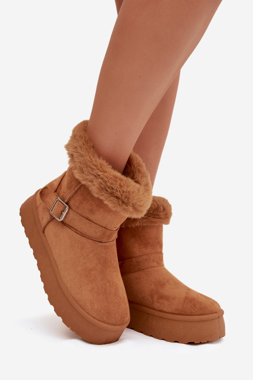 Women's Snow Boots On Platform With Buckle And Fur Camel Jesella