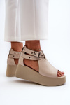 Zazoo 1732 Leather Wedge Sandals Beige