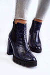 Lacquered boots Snake pattern on a post Navy blue Eldey