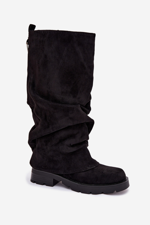 Women Ankle Boots Insulated Slip On With Wrinkled Shaft Black Ilvessa