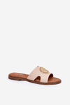 Flat Women's Slippers With Decorative Detail Beige Oferry