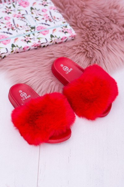 Lu Boo Children's Red Fur Flip Flops XXL Poli