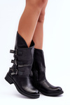 Women's Leather Ankle Boots On Flat Heel Black Nyreo