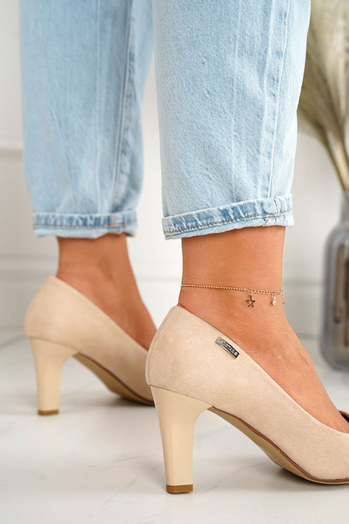 Classic Women's Pumps On A Block Heel Suede Beige Eleanor