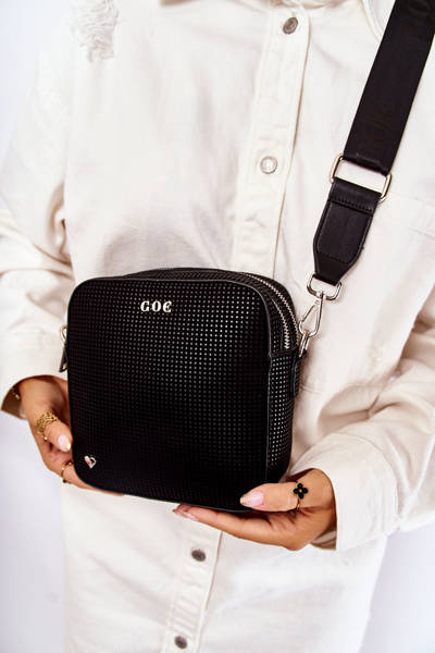 Leather Messenger Bag With Heart GOE ZNJ015 Black