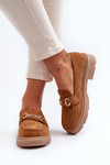 Women's Loafers with Gold Decoration Eco Suede Camel Lighas
