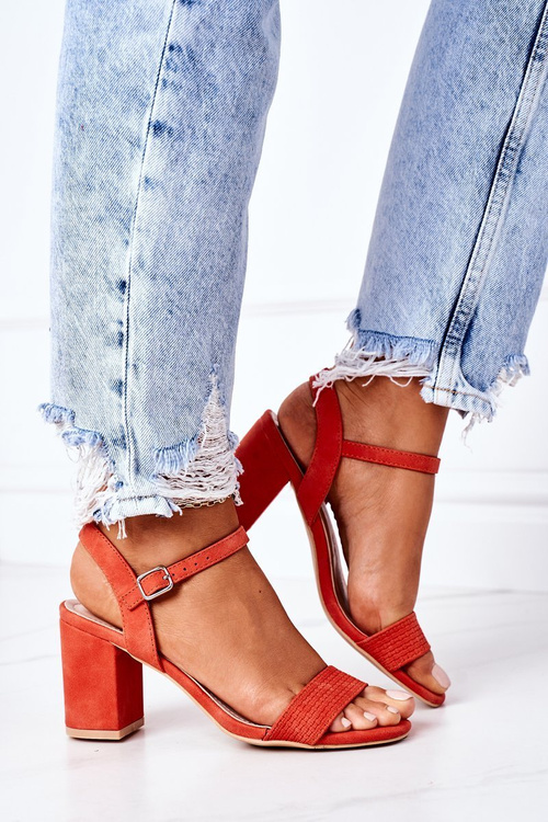 Suede High Heel Sandals Orange Vanessa