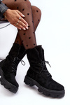 Suede Lace-Up Boots with Faux Fur Workery Black Frendo