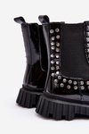 Girls' Shiny Ankle Boots Decorated with Rhinestones Black Adelie