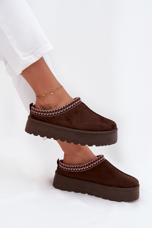 Low Women's Snow Boots with Embroidery on Platform Chocolate Narirya