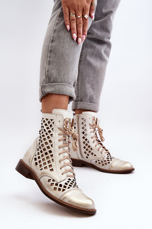 Perforated Leather Boots Zazoo 2695 Gold Distressed