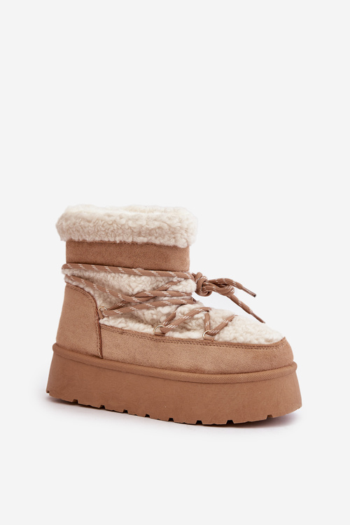 Snow Boots On Platform With Lacing Beige Izathiel