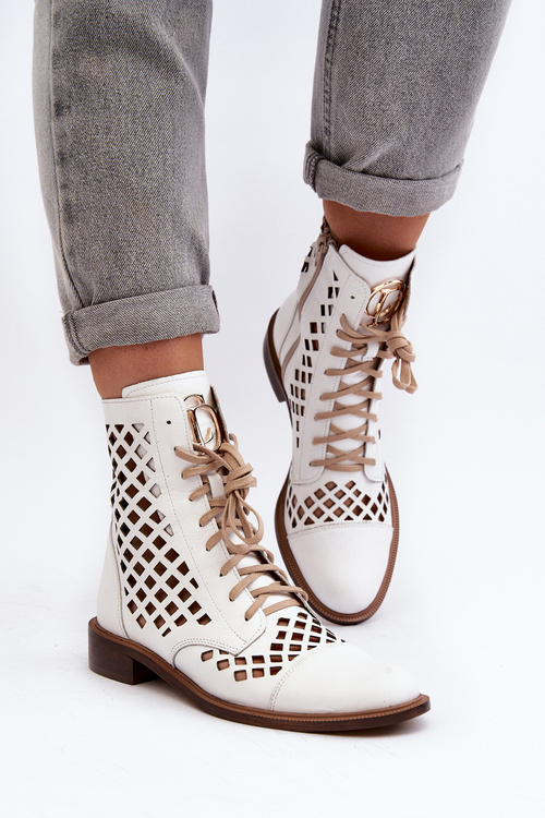 Openwork Leather Boots Zazoo 2695 White