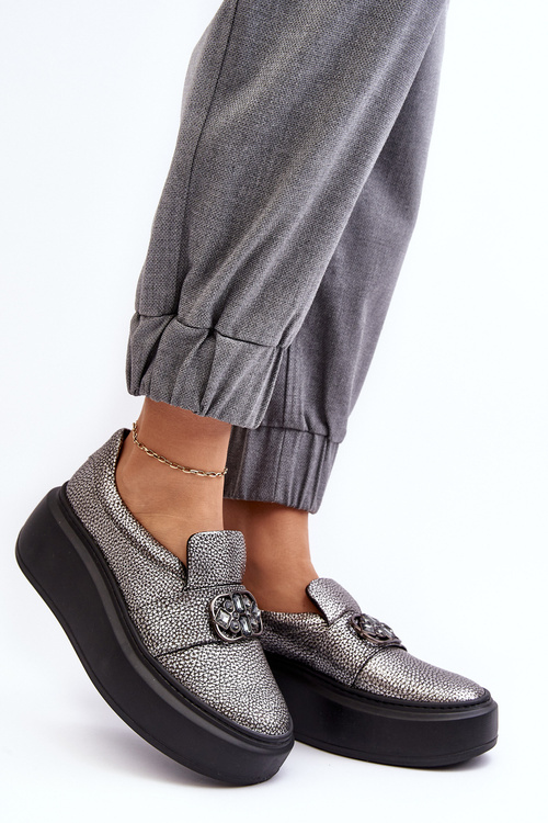 Półbuty Skóra Platforma Ozdoba Srebrne Laura Messi 2697-810