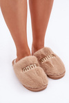 Ladies Slippers With Fur And Text Brown Kalelia