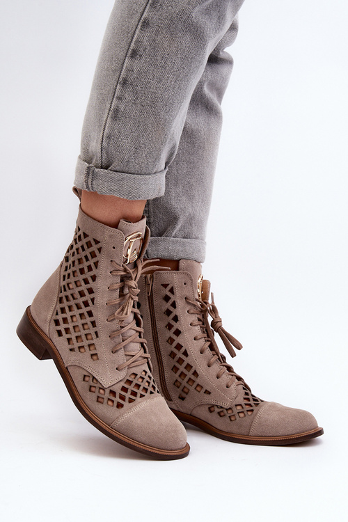 Openwork Leather Boots Zazoo 2695 Beige