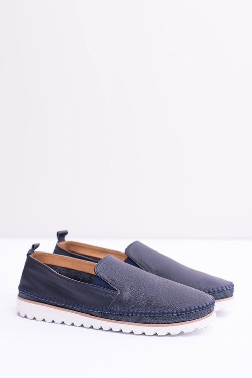 Navy Blue Men's Leather Mokassins Perlugo