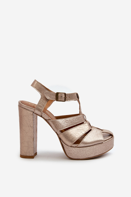 Sandały Skóra Naturalna Obcas Słupek Złote Maciejka 06050-25