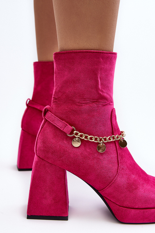 Women's ankle boots with chunky heel and chain detail Fuchsia Tiselo