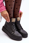 Women's Laced Boots with Leather Decoration Black Nicole 2833