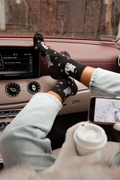 Bawełniane Skarpetki Damskie Kotki I Serca Czarne