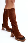 Women's Suede Knee-High Boots with Heel Lemar Dark Brown Ceraxa