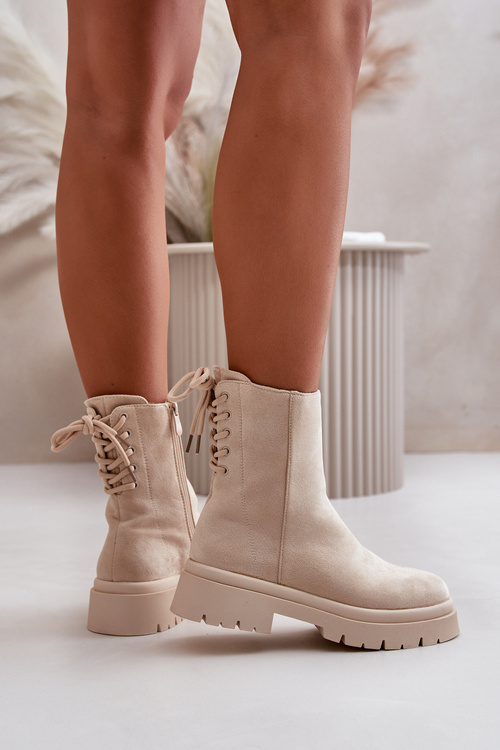 Suede Ankle Boots With Flat Heel Beige Lakyta