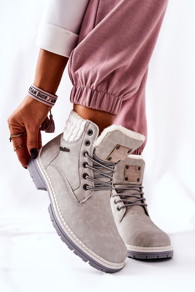 Leather Insulated Trappers Light Grey Laralis