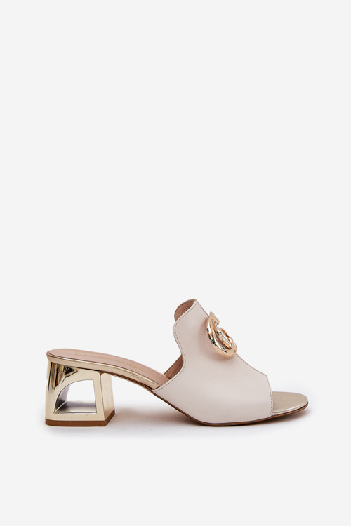 Elegant Leather Heels Beige-Gold Laura Messi 2875
