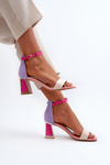 Pink suede sandals with a block heel Pholia