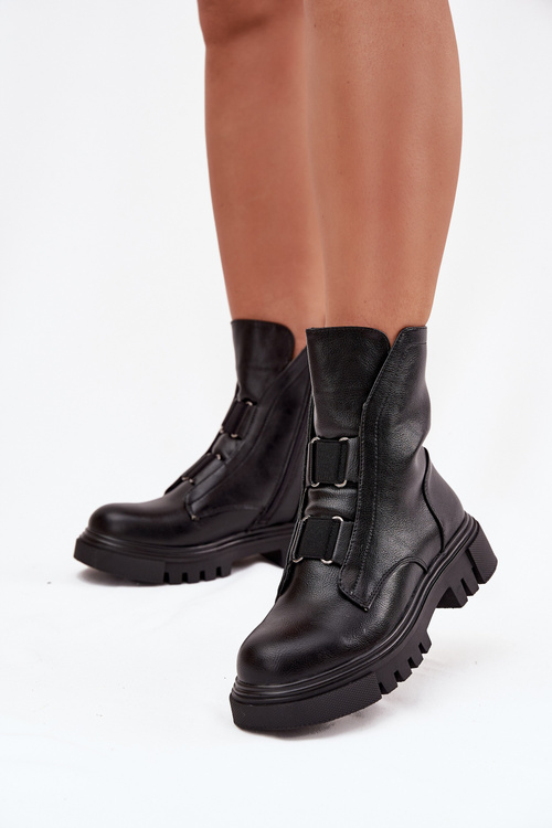 Warm ankle boots workers women's with zip eco leather black Mailyra