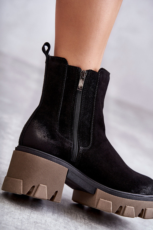 Women's Suede Platform Boots Black Hilde