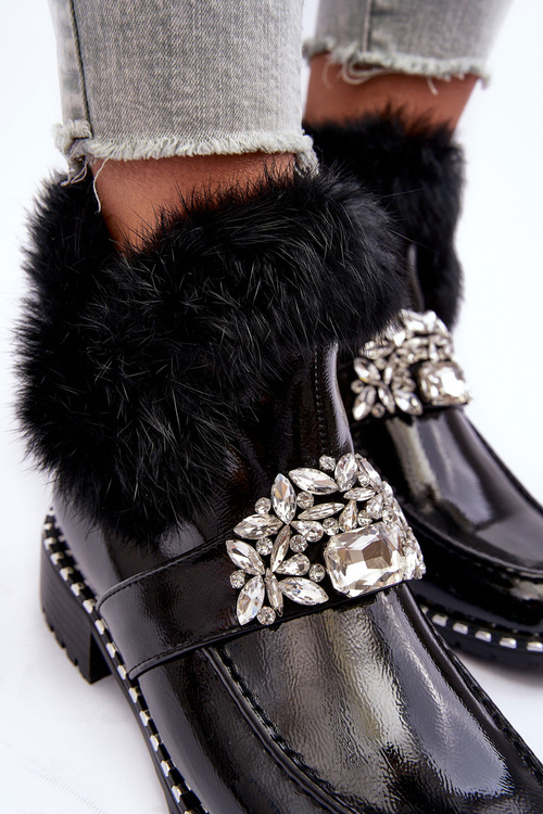 Botki Biżuteryjna Ozdoba Futerko S.Barski MR870-73 Czarne