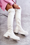 Leather Boots Over the knee On Flat Heel GOE KK2N4022 White