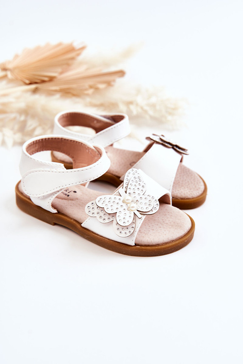 Children's Leather Sandals Butterflies White Rolly