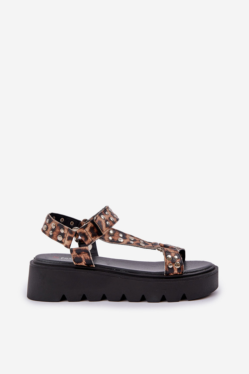 Embellished Platform Sandals Leopard Brown Tatellia