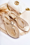 Fashionable Women's Sandals Flip-Flops With Decorative Rhinestones Golden Bellia