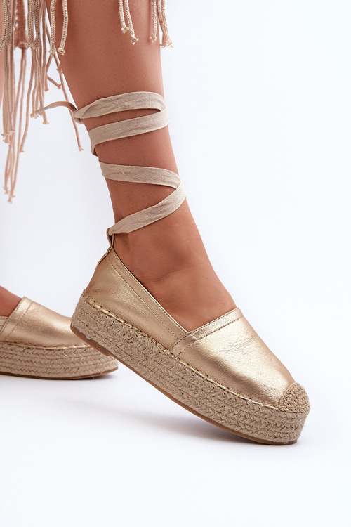 Women's Lace-Up Espadrilles on Platform with Woven Gold Tailesse