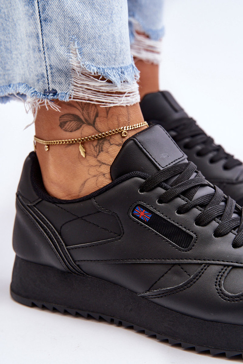 Leather Lace Up Platform Sports Shoes Black Merida