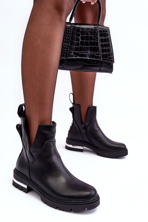 Leather Boots With Zippers And Cutouts Black Flicha