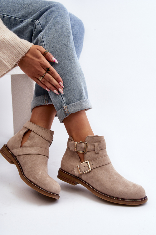 Women's Flat Heel Ankle Boots with Straps Black Melviana