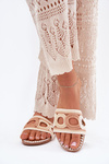 Crocheted women's slippers on a flat heel beige Nirina