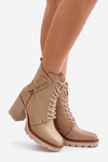 Botki Obcas Słupek Ocieplane Złoty Detal Beżowe Ivarisse