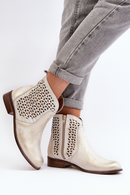 Botki Ażurowe Skórzane Zazoo 2791/004 Złote